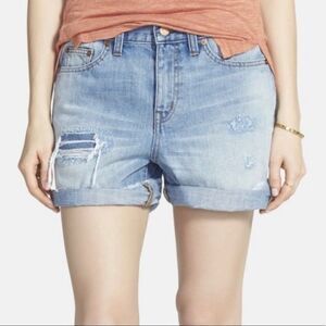 Madewell Rip and Repair Edition Boy Jean shorts.